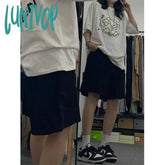 Lunivop Streetwear Pure Cotton Shorts Women Harajuku Oversized Cargo Summer Korean Black White Wide